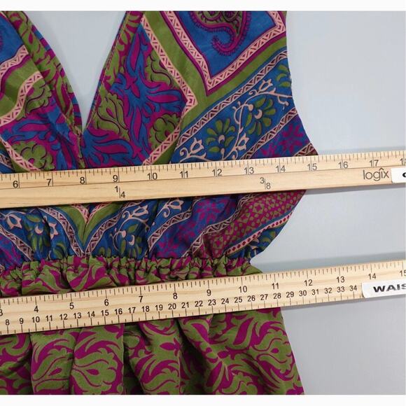 Lovin India Boho Dress XS Purple Paisley Tiered Plunged Hi-Low Midi Festival - Picture 10 of 15